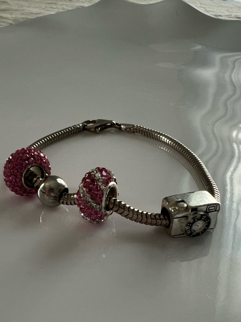 Pandora bracelet, with camera charm & other beaded charms
